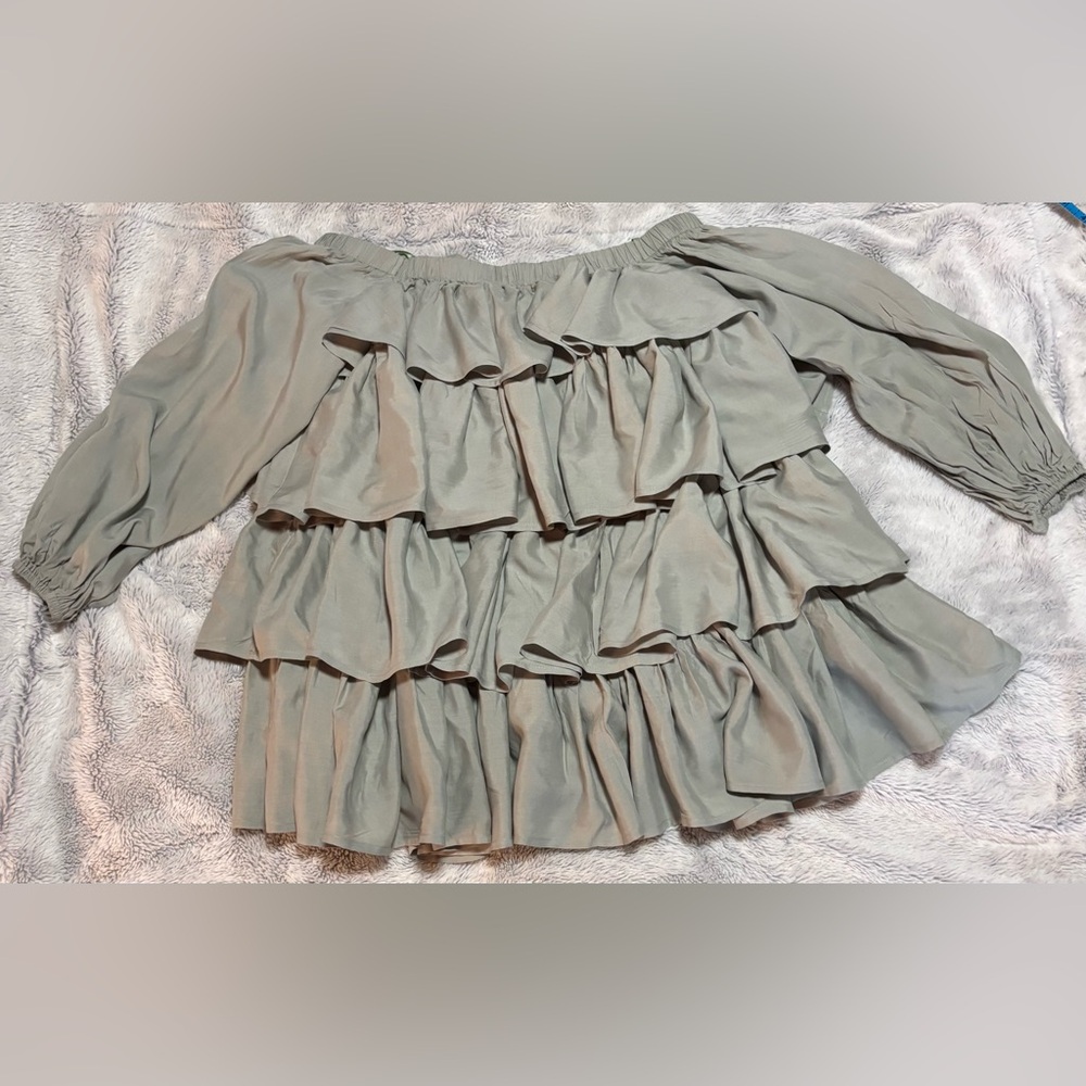 Kelsis Off-Shoulder Ruffle Dress in Sage Green, size Small - Picture 2 of 7